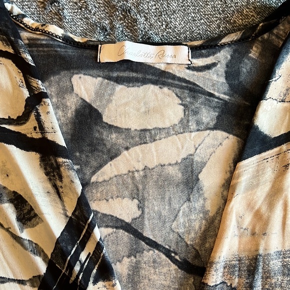 Charlotte Russe White Tan Black Elastic Splatter Waist Belt Surplice Top size M - Picture 2 of 8